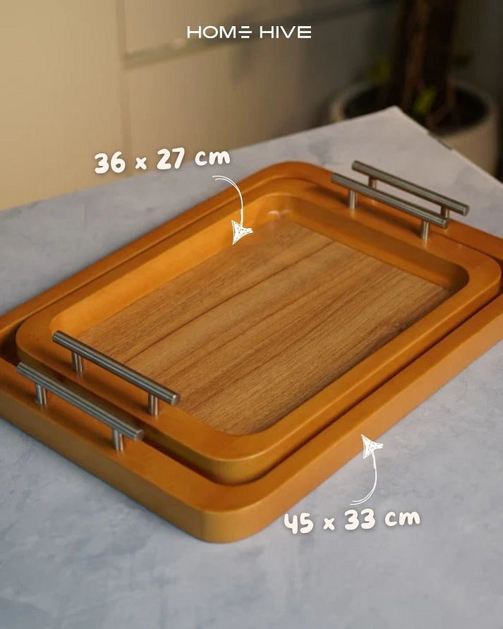 Maple Steel Handle Wooden Tray Set (2 pieces)