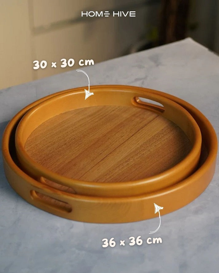 rustic Round wooden tray (2 pieces)