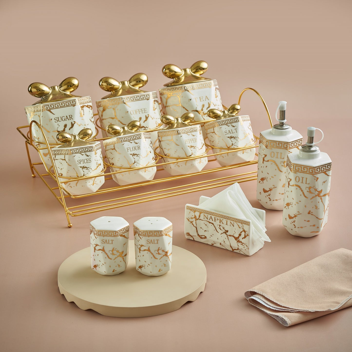 Golden Elegance Marble Kitchen Organizer Set