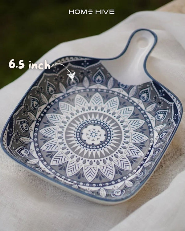 Dark Blue Indigo Bloom Handle Dish