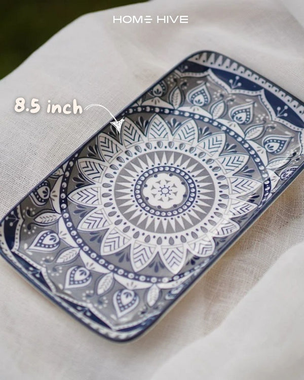 Dark Blue Indigo Bloom Rectangular Plate