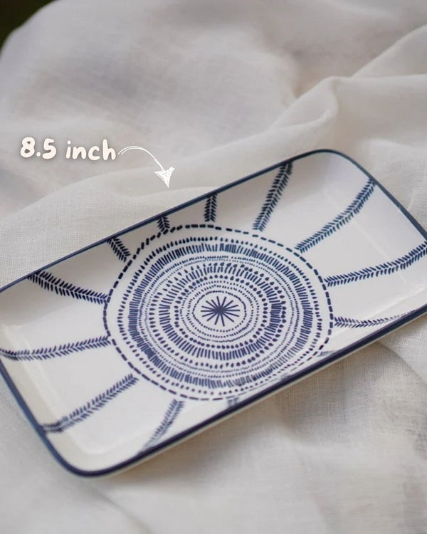 Indigo Bloom Rectangular Plate