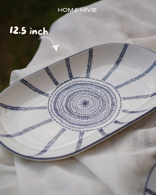 Indigo Bloom Oval Platter