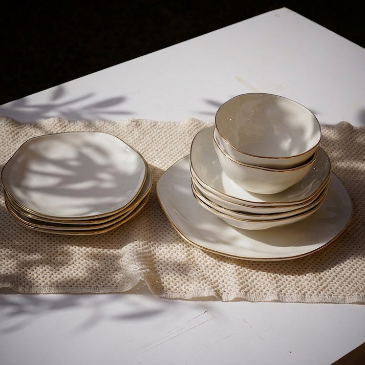 Golden Edge Texture Dinner Set (24 Piece)