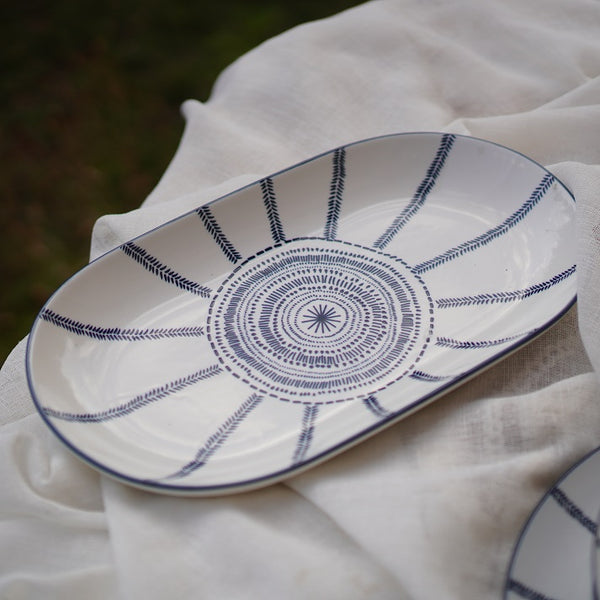 Indigo Bloom Oval Platter