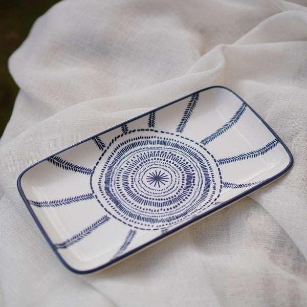 Indigo Bloom Rectangular Plate