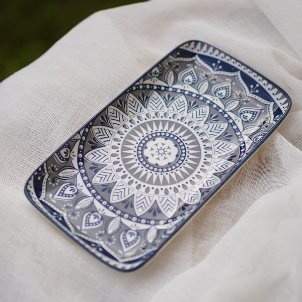 Dark Blue Indigo Bloom Rectangular Plate