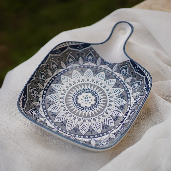 Dark Blue Indigo Bloom Handle Dish