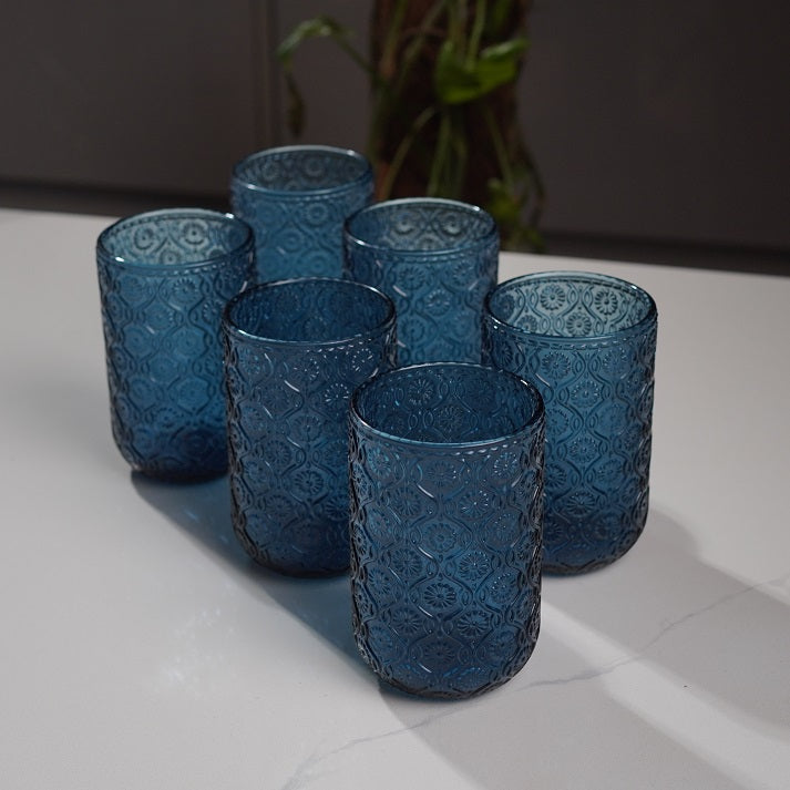 Blue Mosaic Glass Tumbler Set (6 Pieces)