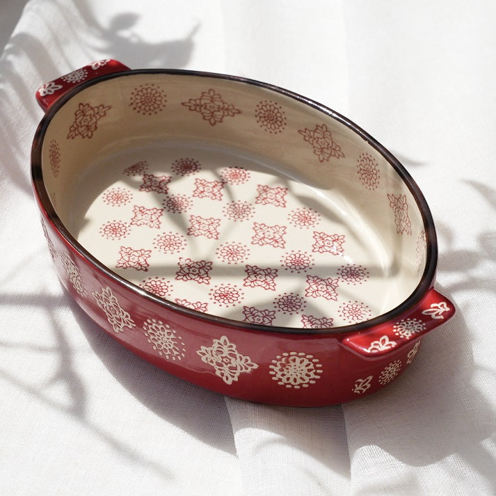 Crimson Bloom Oval Baker Casserole