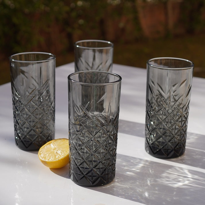 Noir Diamond Highball Glasses Set (4 Pieces)