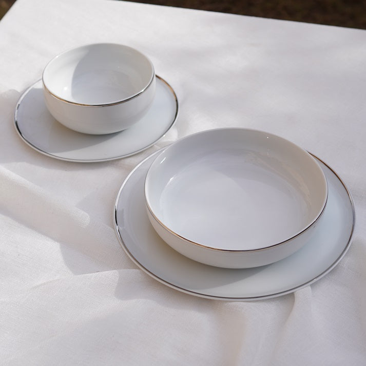 Aureline Silver Dinner Set (24 Pieces)