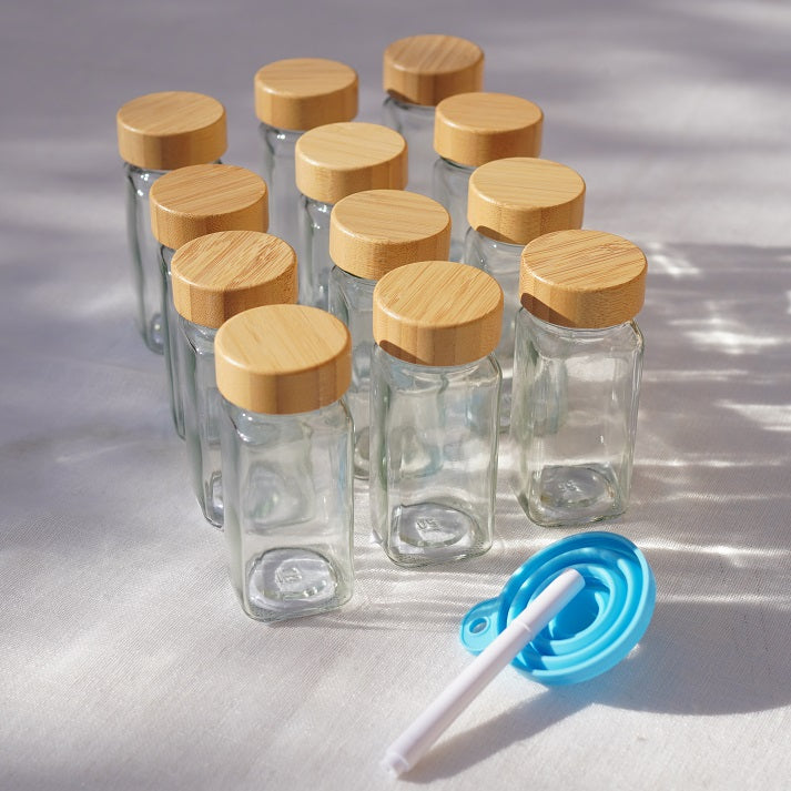 Bamboo Lid Spice Jar Set (12 Pieces)
