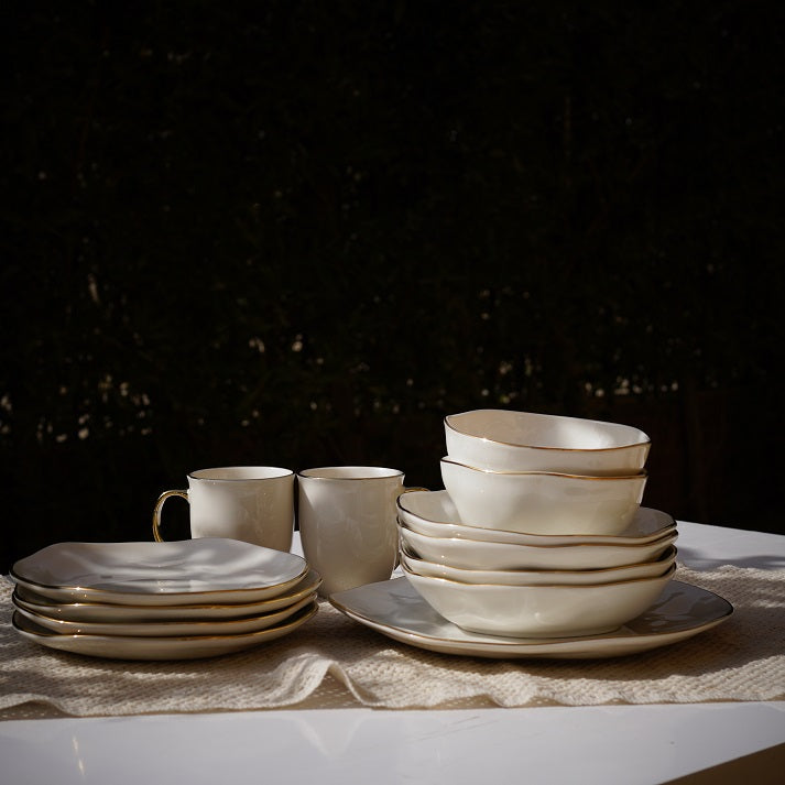 Golden Edge Texture Dinner Set (30 Piece)