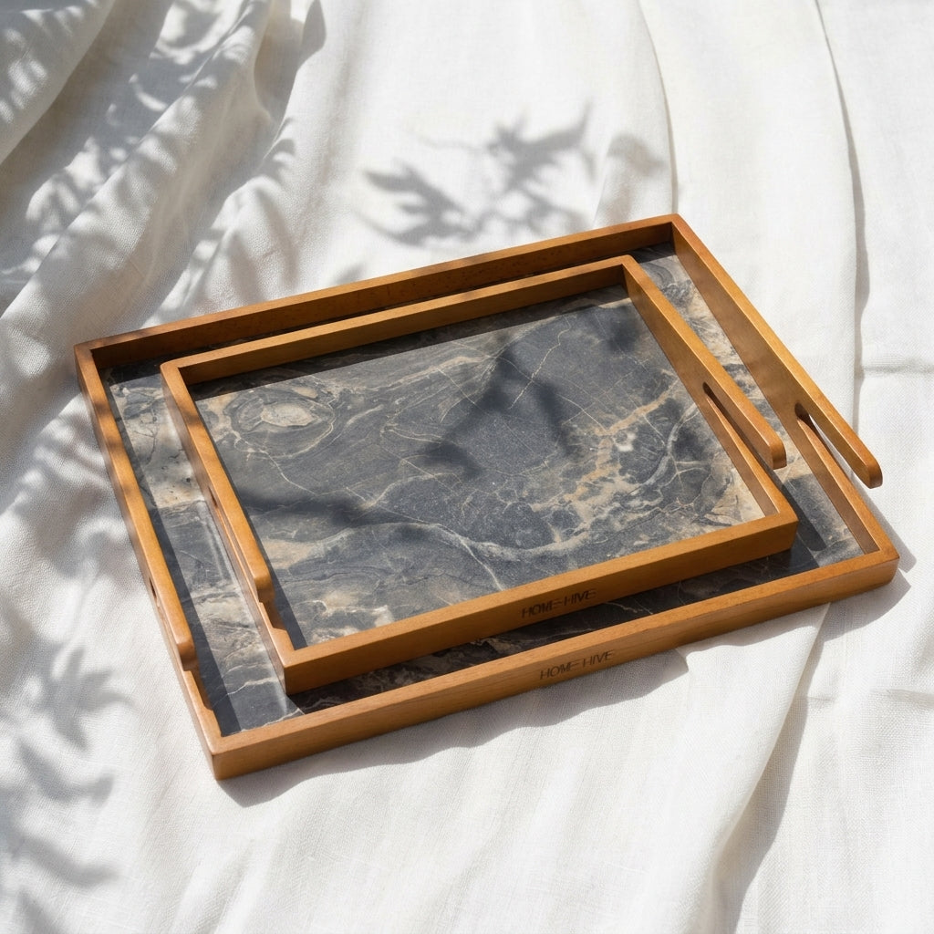 Marble Wooden Tray (2 Pieces)