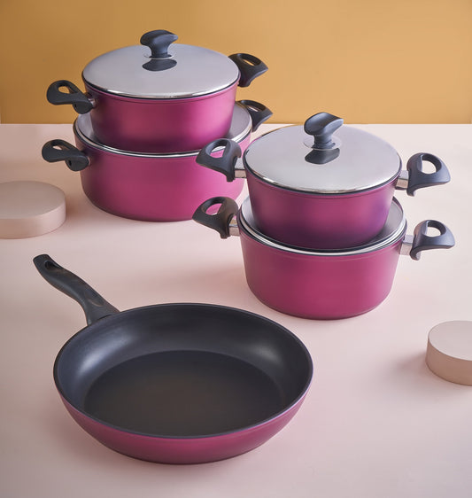 Vibrant magenta cookware set