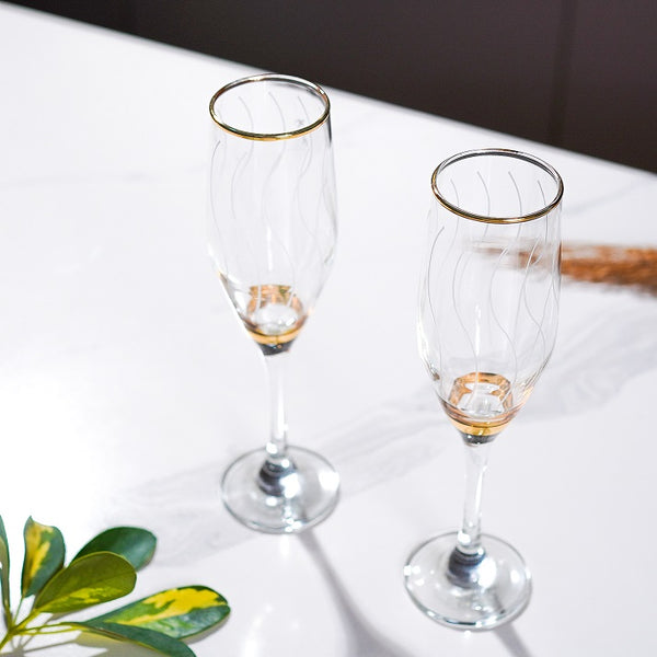 Golden Grace Champagne Flutes -Glassware Set