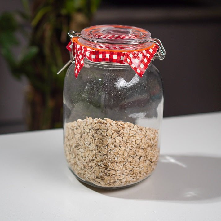 Glass Storage Jar with Red Gingham