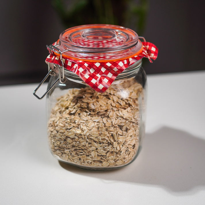 Glass Storage Jar with Red Gingham
