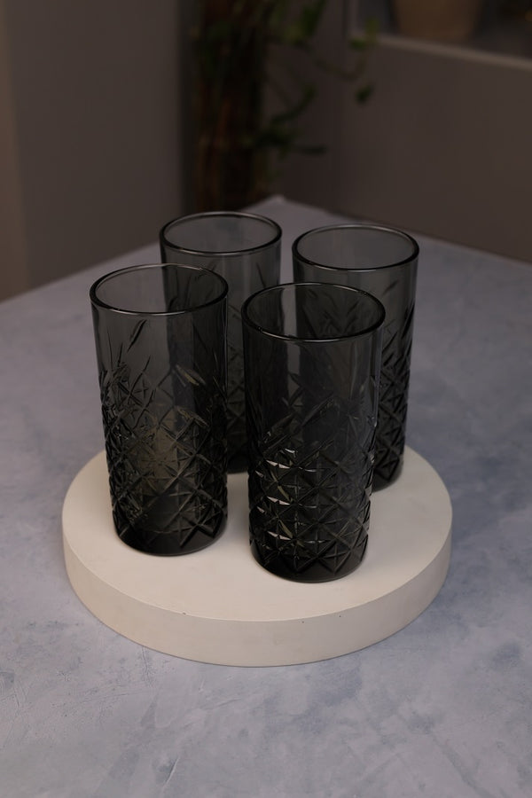 Noir Diamond Highball Glasses Set (4 Pieces)